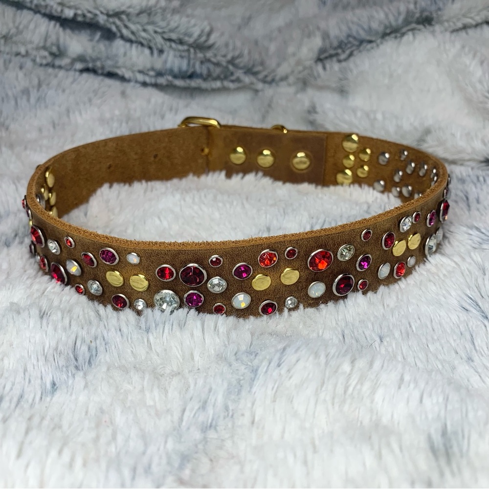 Crystal leather handmade dog collar